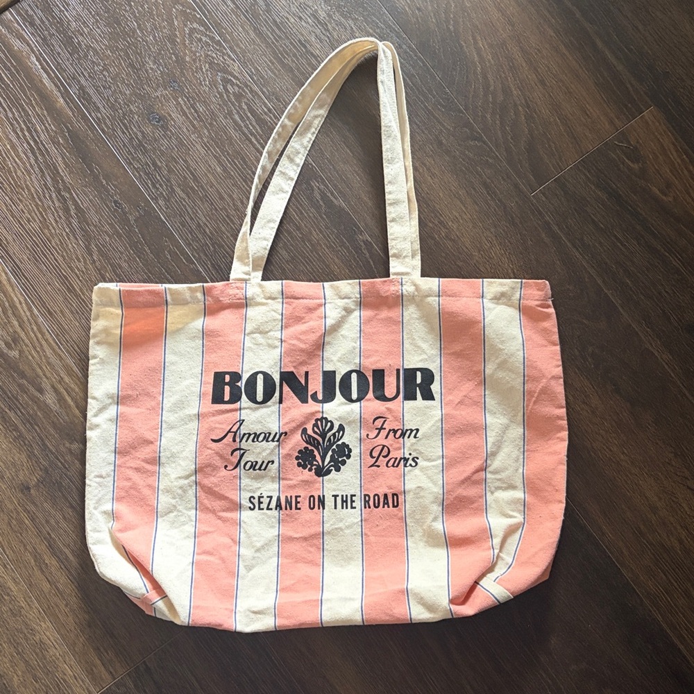 Sezane Pink White Stripe Bonjour Amour
Tour From Paris Canvas Tote